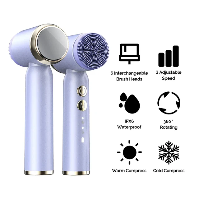 Rechargeable Multifunction Exfoliator Scrubber Facial Massager Cold And Hot Compress Electric Facial Spin Cleansing Brush Set 6
