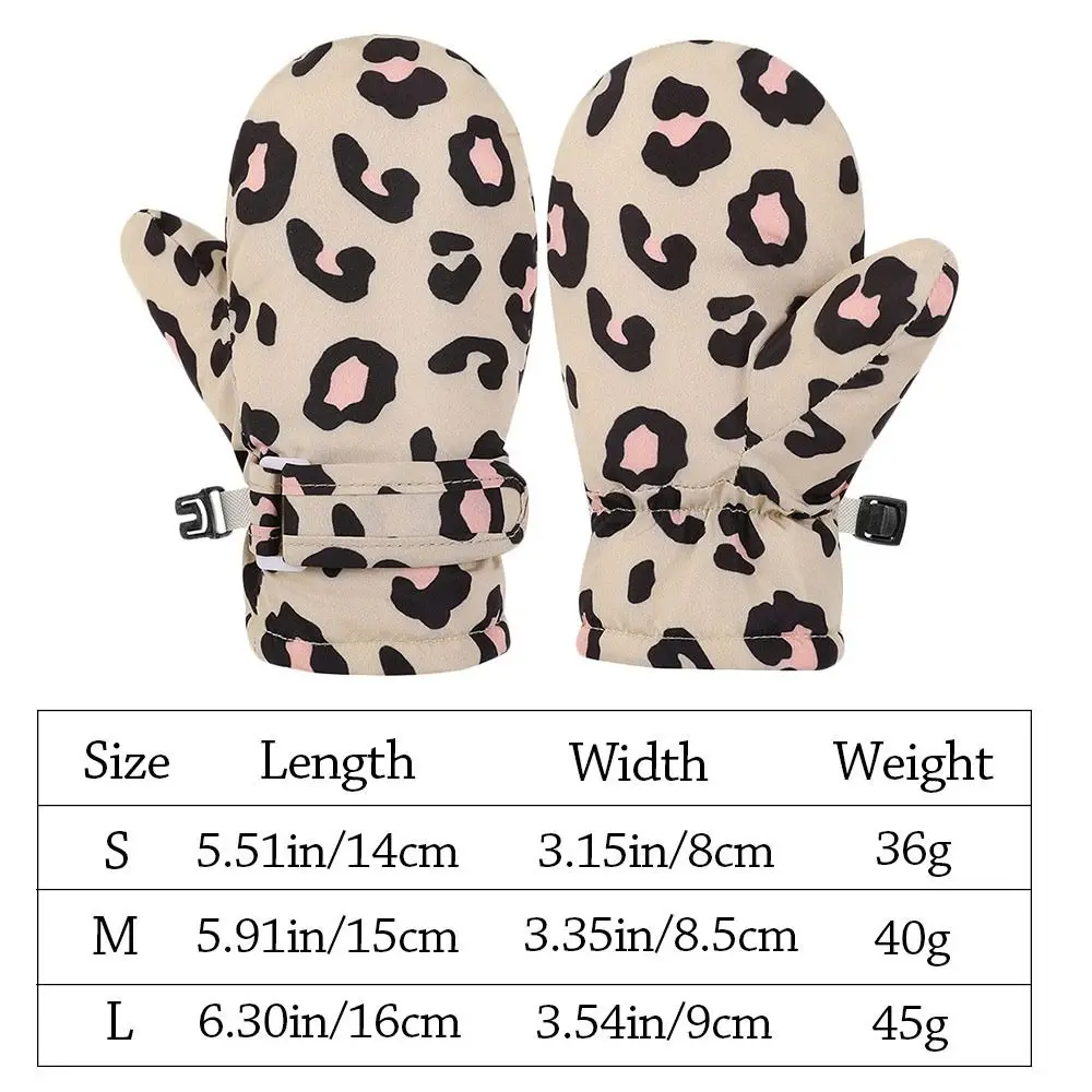 Cute Waterproof Children Skiing Gloves Windproof Warm Winter Warm Gloves Leopard Print Mittens for Girls Boys