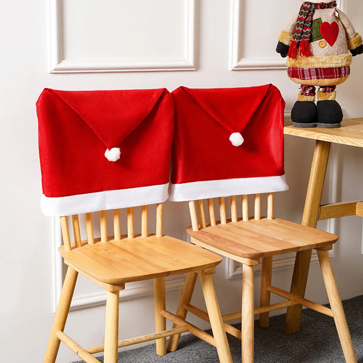 4-Pieces Christmas Chair Covers-Red Non-Woven Fabrics Santa Claus Hat Chair Back Covers for Xmas Decor
