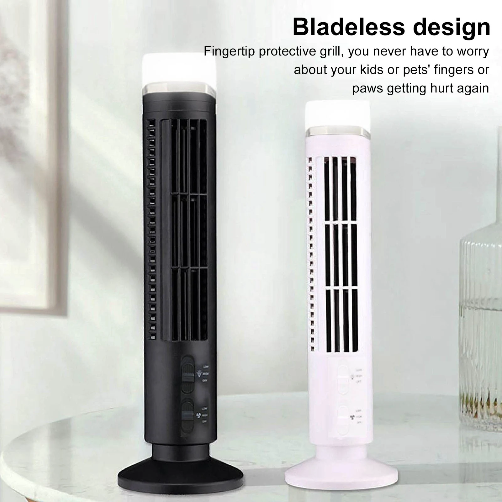 Table Fan Bladeless Fan Bladeless Tower Fan 90 Degree Oscillating Quiet Portable USB Desk Fan with Light for Home Bedroom Office 5
