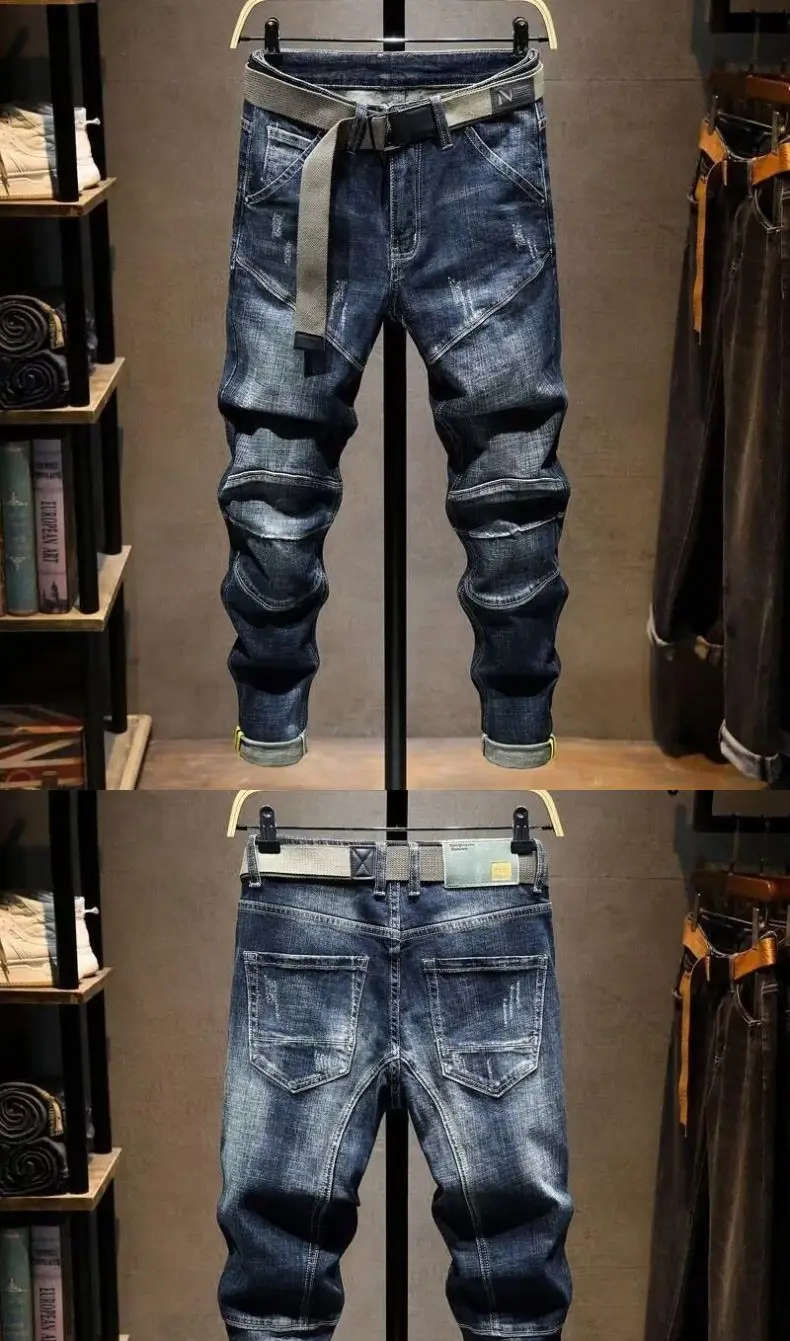 New Casual Slim Fit Denim Spring and Autumn Scratched Details and Pencil Pants Style Cargo Luxury Clothing Boyfriend Jeans