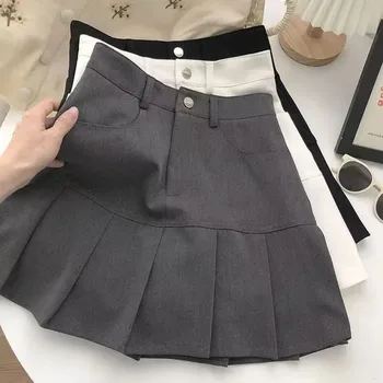 Y2K Vintage High Waist Pleated Skirt Women College Style Uniforms Safety Pants Mini Skirts Woman Korean Street Slim A-Line Skirt 1