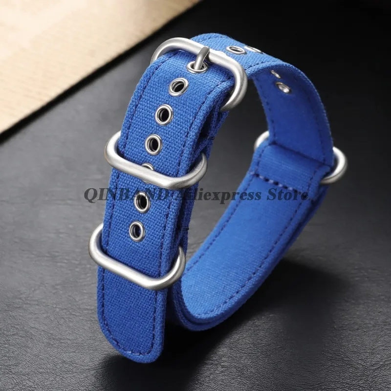 Military Nylon Watch Band with Silver Metal Ring Buckle - 18mm to 24mm Strap