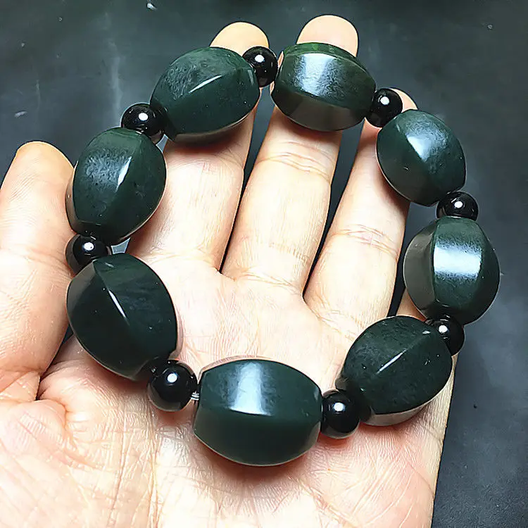 Natural Green Jade Elastic Bead Bracelet Men Women Healing Jewelry Real
