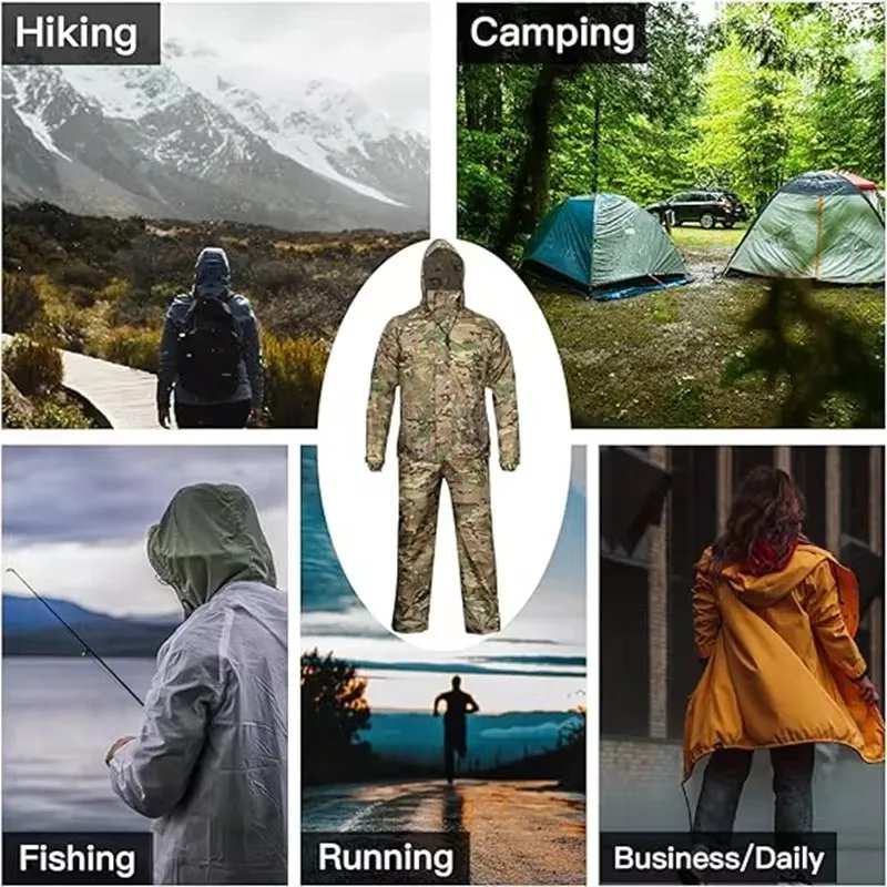 Rain Coat Set Adults Unisex Men Women Camp Hiking Hunting Fishing Outdoor Rainwear Rain Gears Cover raincoat poncho