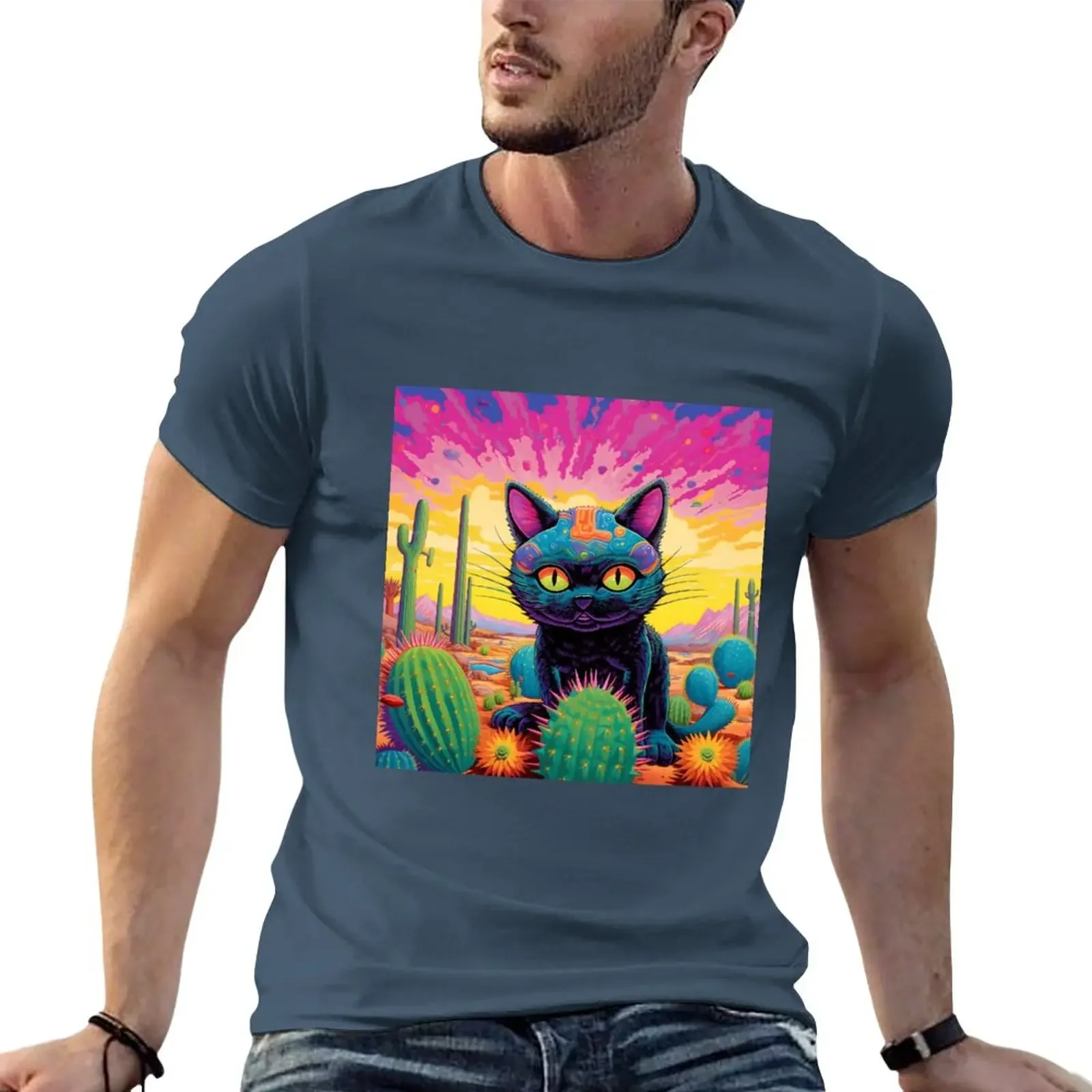 

Cat in the desert T-Shirt anime tops oversized t shirts for men