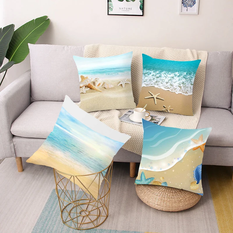 

Summer beach pattern printed square pillowcase car sofa office chair pillowcase minimalist home decoration accessories