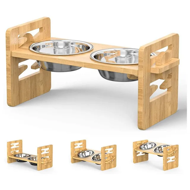 1PC Bamboo Adjustable Raised Elevated Pet Food Bowls,Stand Feeder with 2 Bowls and Anti Slip Feet for Comfort Feeding 1PC Bamboo Adjustable Raised Elevated Pet Food Bowls,Stand Feeder with 2 Bowls and Anti Slip Feet for Comfort Feeding
