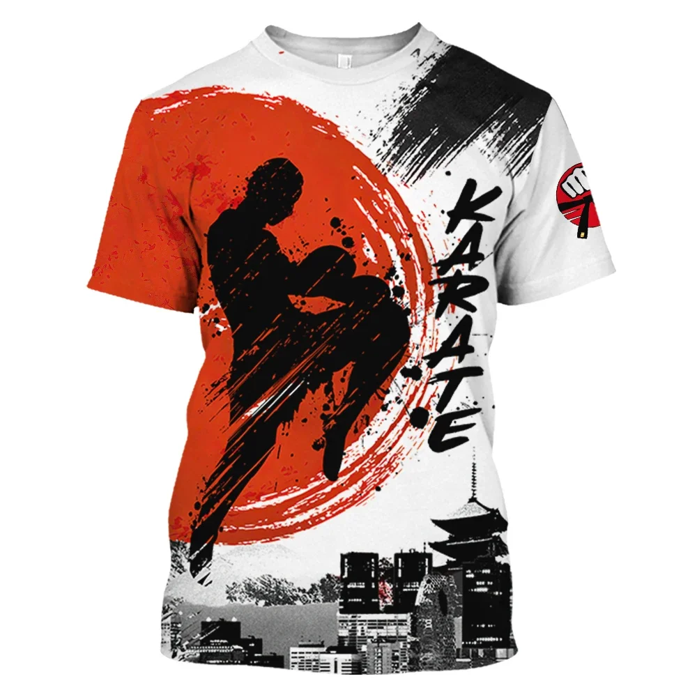 Herren Karate Trainings anzug, Kinder Outdoor Sport Kurzarm T-Shirt, Rundhals lässig Sommer T-Shirt, locker sitzend – Detail 5