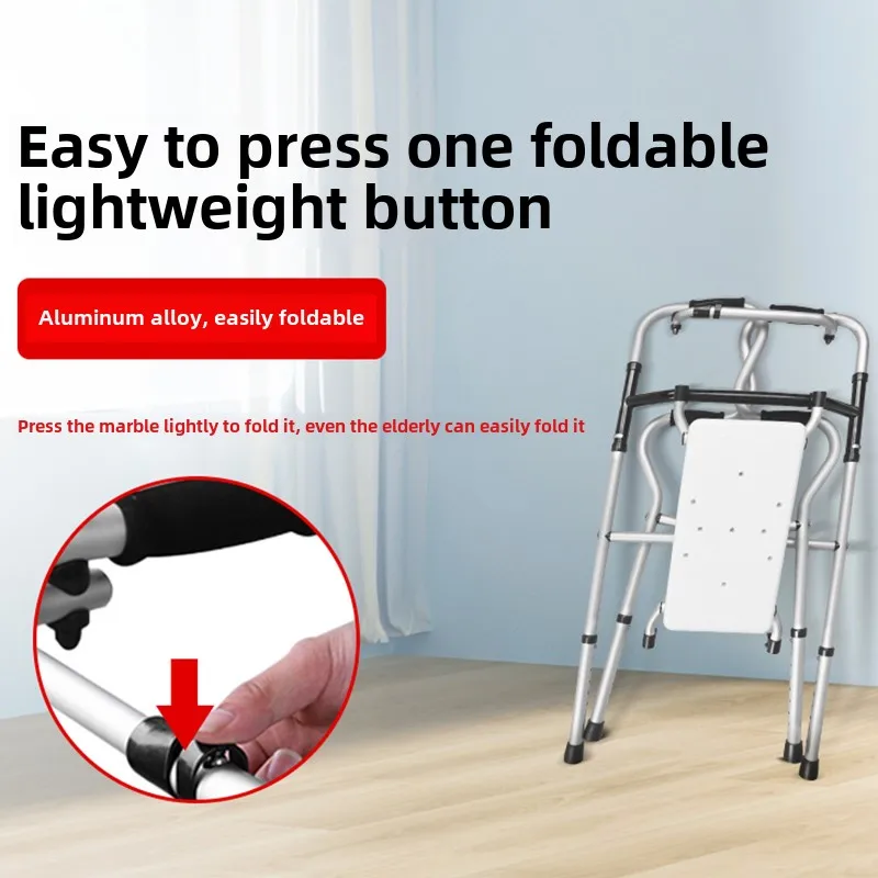 Foldable Walker for Adult Professional Lightweight Aluminium Alloy Walking Stick with Seat Height Adjustable Walkers for Elderly