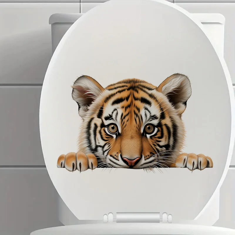 90984# Cute Little Tiger Toilet Stickers Bright Wall Home Cabinet Door Decoration Vinyl Car Decals Outdoor Indoor Use