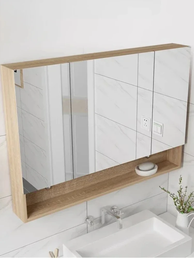 Modern Bathroom Mirror Cabinet Solid Wood Waterproof Toilet Small Space Wall Hanging Storage Cabinet Bathroom Furniture FYBC