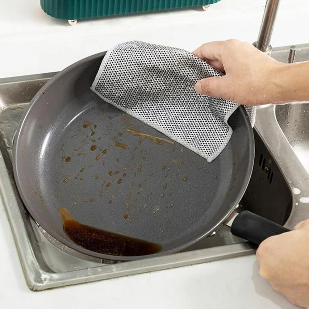 5/10/20pcs Non-Scratch Wire Dishcloth,Silver Wire Mesh Knit Cleaning Cloth  For Wet And Dry,Reusable Dishwashing Rags,Kitchen Dish Towels,Washing For  Dishes, Sinks, Counters, Stove Tops,Cleaning Tools.