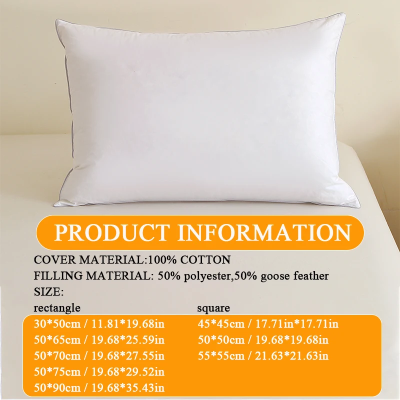 1 piece pillow,8 sizes, 100% cotton, white goose feather bed soft pillow 2