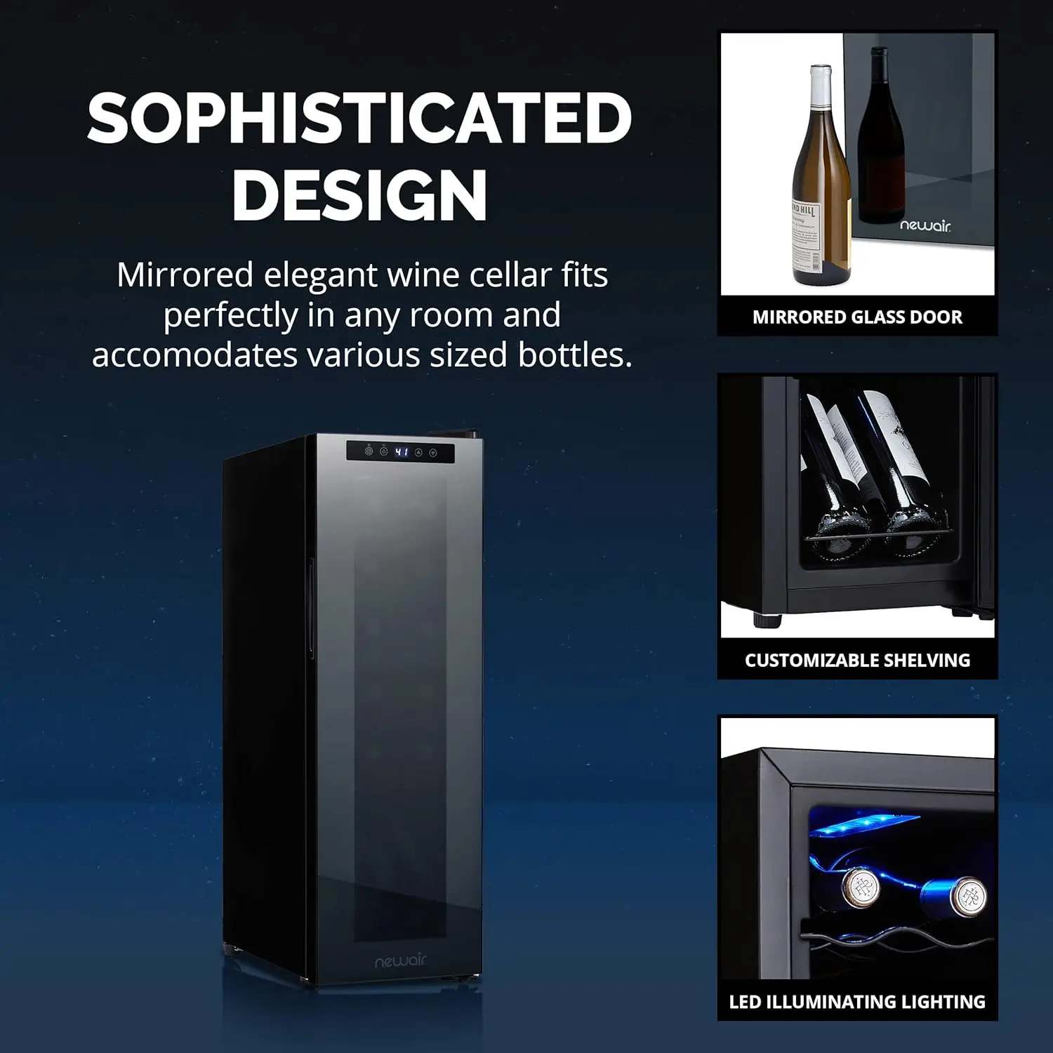 Bottle Wine Cooler Refrigerator Shadow Series Freestanding Mirrored Wine and Beverage Fridge with Double-Layer Tem