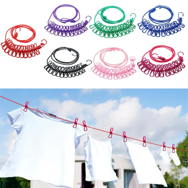 Portable Windproof Clothes Rope, Drying Rack Cloth Hanging Line, 12 Clips,  Outdoor Camping, Travelling Drying Rope - AliExpress