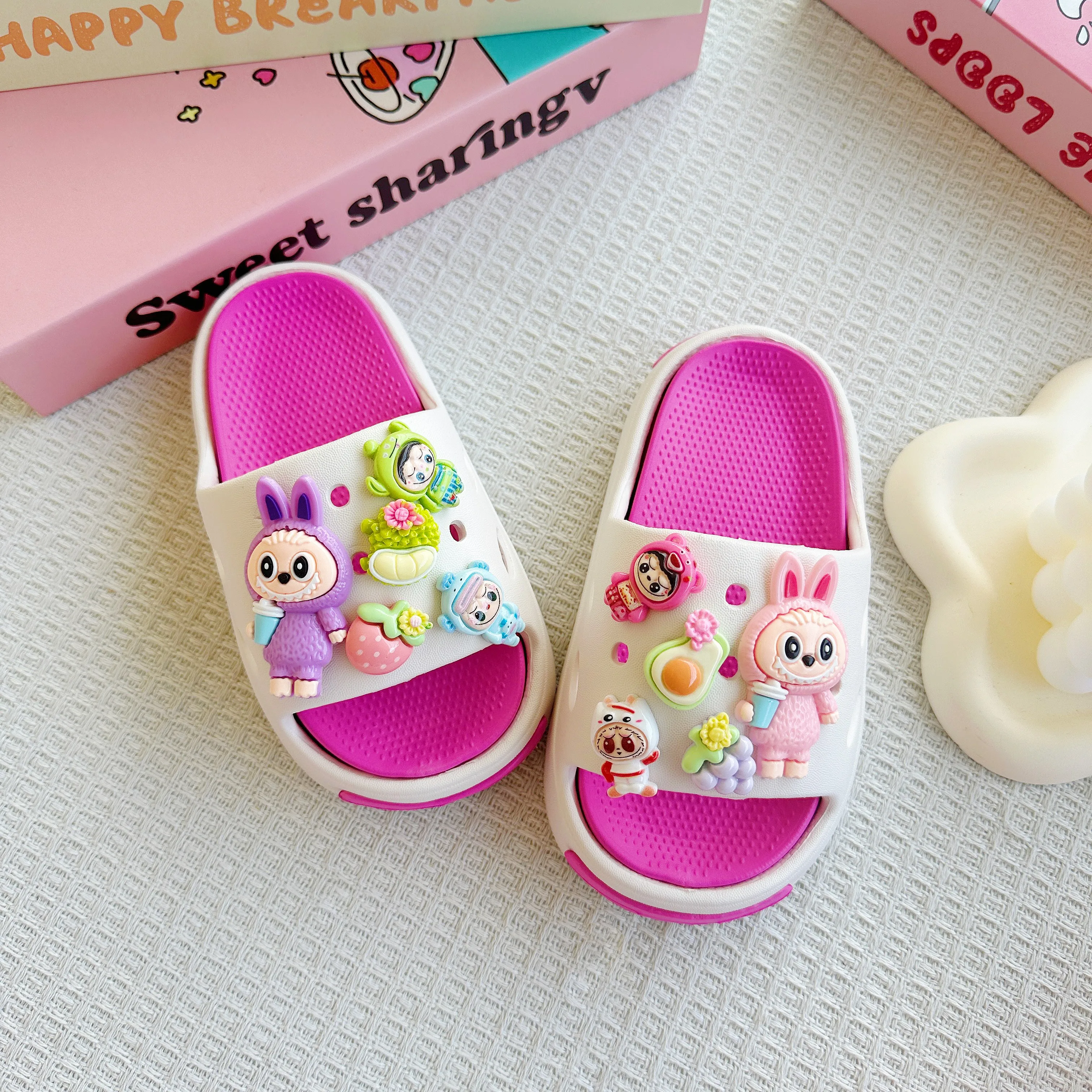 Cartoon Fruit Labubu Eva Slippers for Boys and Girls Fashionable Double Soft-Soled Non-Slip Sandals kids slippers kids sandals