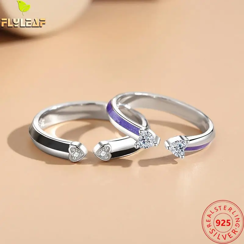 

Real 925 Sterling Silver Jewelry Double Heart Open Couple Ring For Women Men Original Design Romantic Lovers Accessories 2022