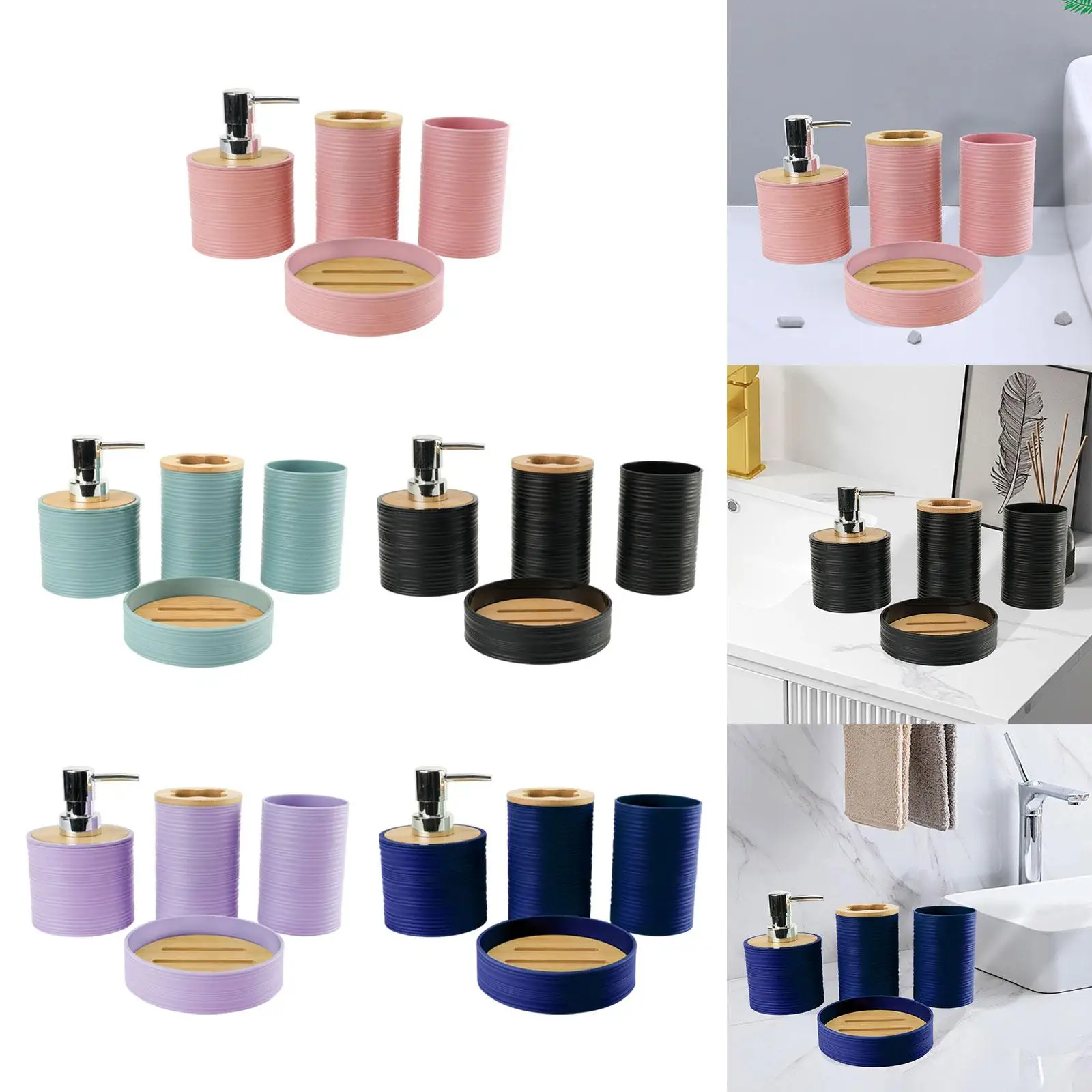 4 Pieces Bathroom Accessories Decorative Soap Dispenser Mouthwash Cup Bath Accessory Complete Set for Countertop Bathroom Vanity