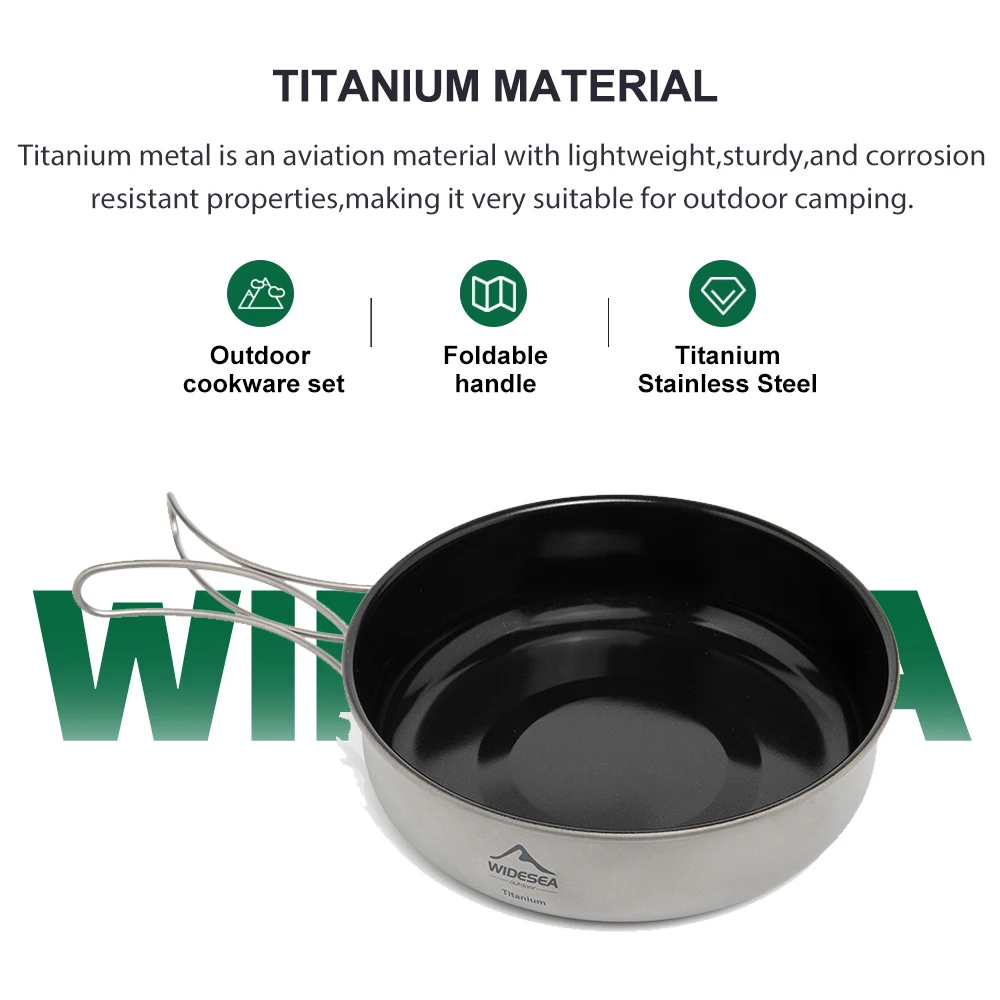 Widesea Camping Foldable titanium Frying Pan Pot Knife Fork Set Ultra-light Plate Bbq Picnic Cookware Tableware Cooking