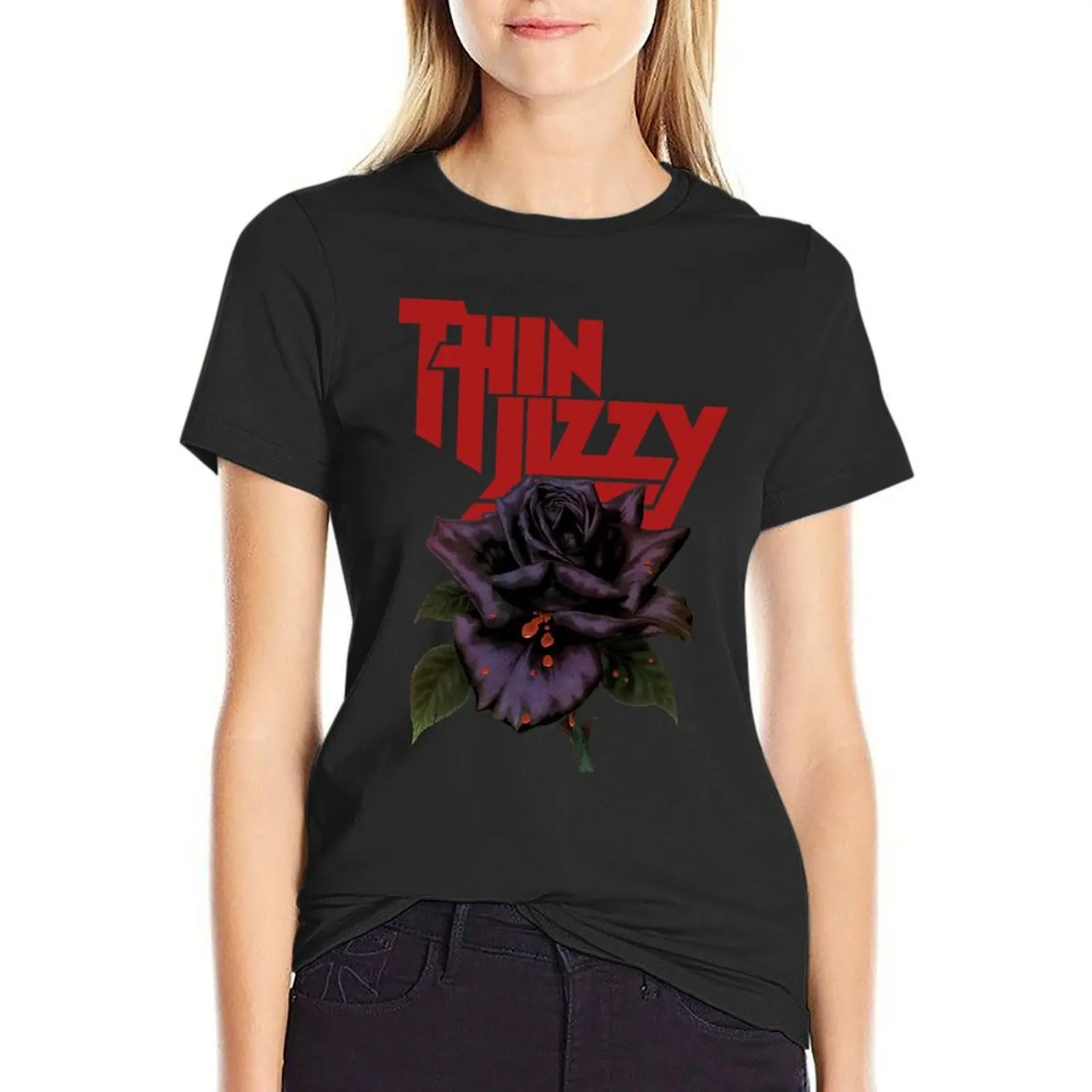 

New Black Rose thin Lizzy T-shirt funny aesthetic clothes t shirt for Women