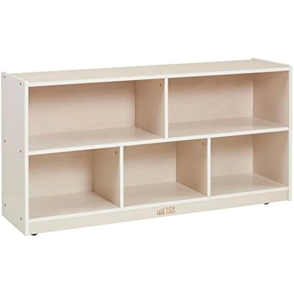 

5-Compartment Mobile Storage Cabinet Shelf 24in Bookcase 13"D X 48"W X 24"H Bookshelf Furniture White Wash Freight Free