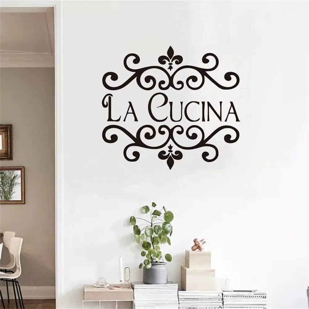 La Cucina Kitchen Wall Sticker Italian Home Kitchen Quote Wall Decor Flower Kitchen Cut Vinyl Waterproof Decor Wall Art Murale