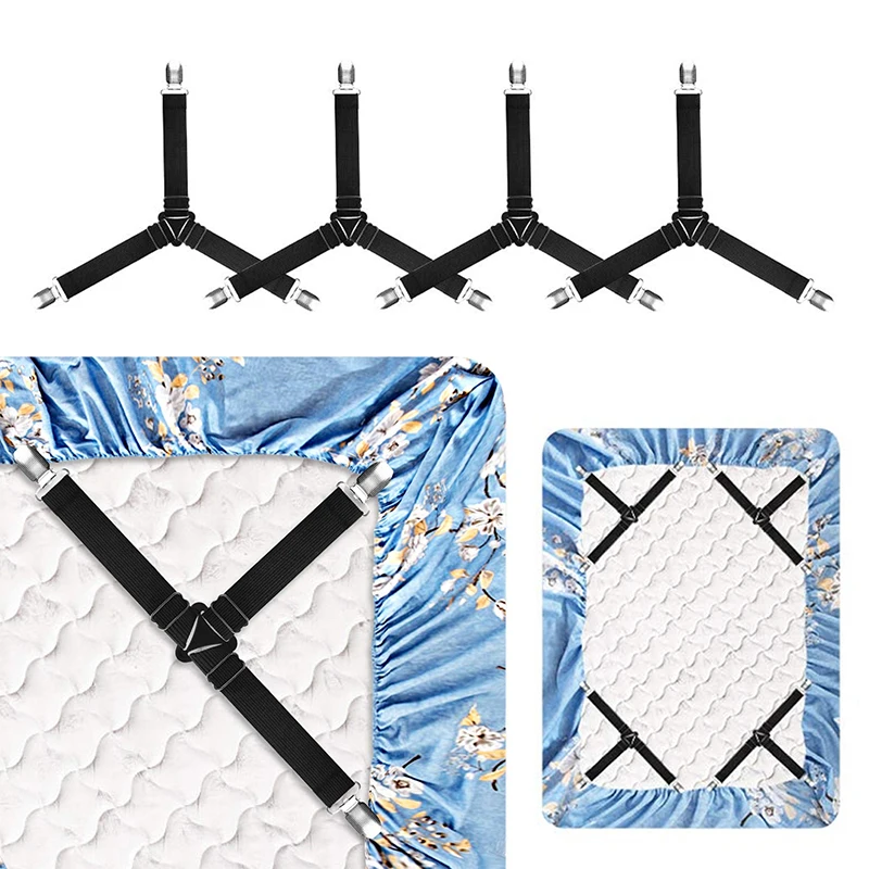 4pcs /Set Adjustable Sheet Suspenders Mattress Gripper Clips Triangle Bed  Sheet Holders Fitted Sheet Clip for