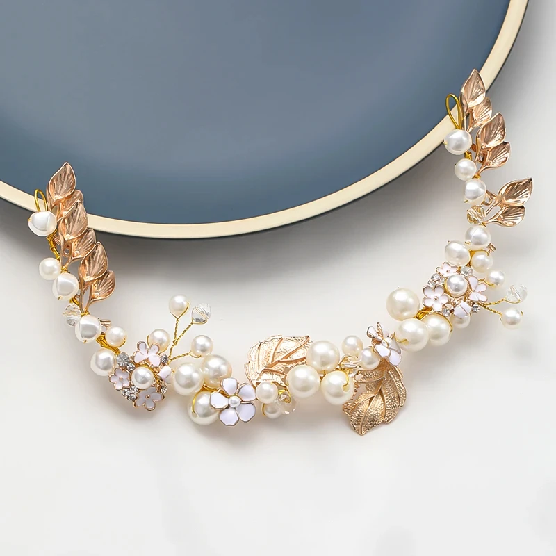 Fashion Women Pearl Crystal Tiara Boho Bridal Hairbands Jewelry Accessories For Wedding Photo Party Gift Hair Ornaments