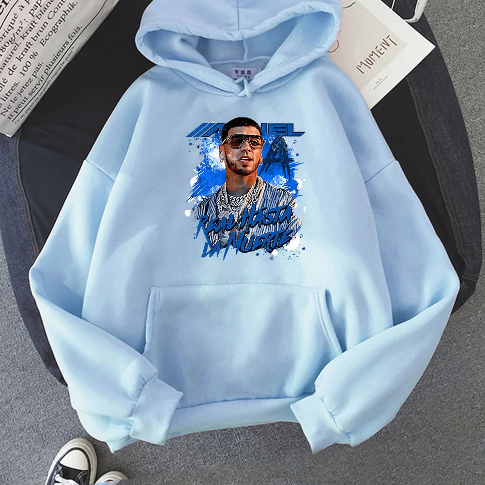 

Rapper AnuelAA Men's Loose Streetwear Round Neck Sweatshirts Hooded Casual Oversize Pullovers Korean Style Loong Sleeve Unisex