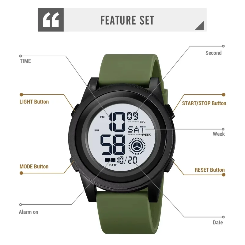 SKMEI 2082 Military Sport Men Wristwatches Back Light Stopwatch Waterproof Date Countdown Men's Watches Clock 1793 Reloj hombre 5