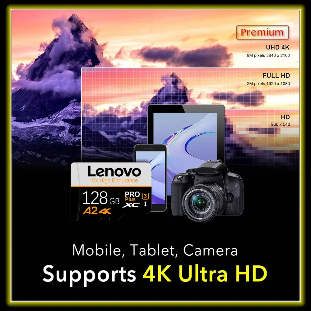 레노버 마이크로 SD 카드 클래스 10 V60 SD 메모리 카드 128GB 256GB 512GB U3 고속 TF 플래시 카드 (닌텐도 스위치 카메라용)