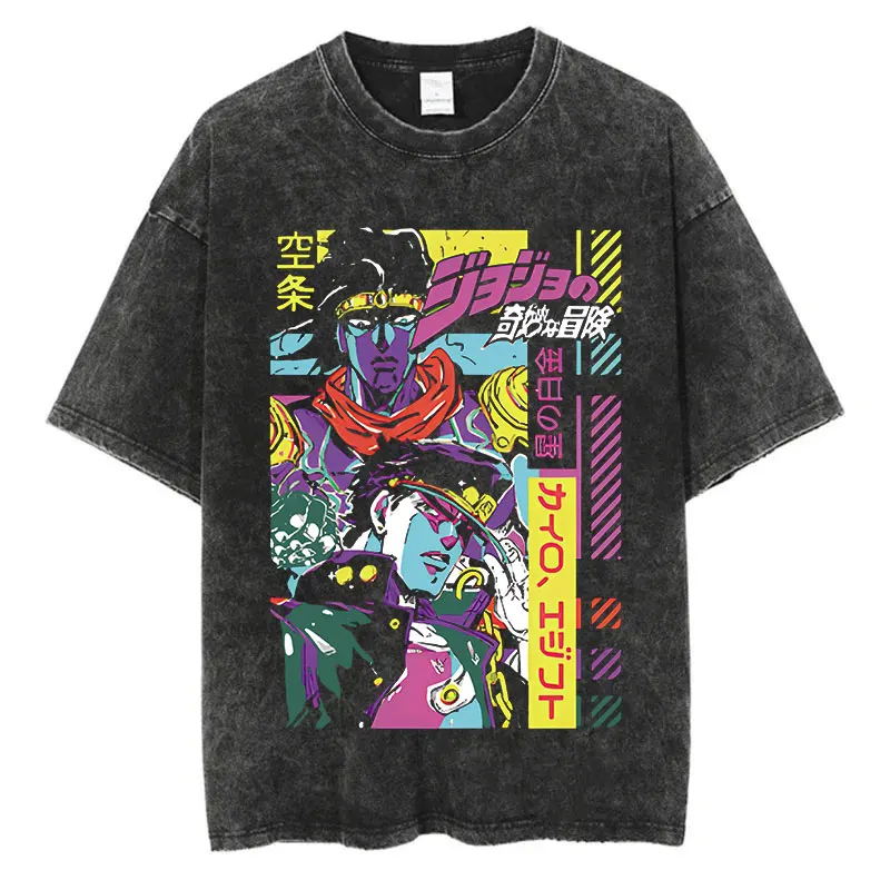 Anime JoJo Bizarre Adventure Washed TShirt Men Summer Hip