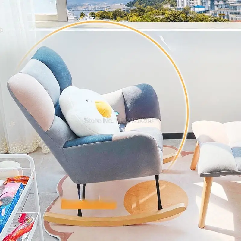 Rocking Chair Footstool Queen King Chaise Relax Lounge Recliner Garden Vanity Game Egg Chairs Velvet/Cotton Linen 2 Materials