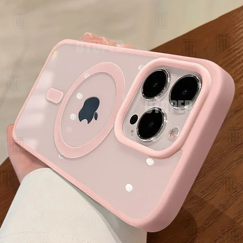 New Pink Transparent Acrylic Case for iPhone 16 15 14 13 12 11 Pro Max 16 Plus Hard Shockproof Powerful Magnetic Magsafe Cover 1