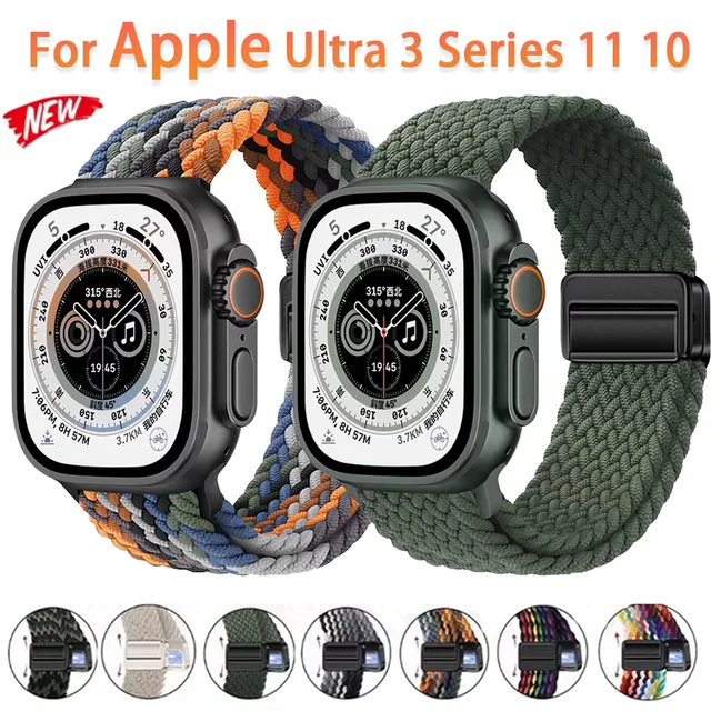 Bracelet en nylon tressé pour Apple Watch Ultra 3 2 49mm 11 10 46mm 42mm 9 8 7 45/41mm, bracelet magnétique iWatch 6 5 SE 44/40mm Correa 1