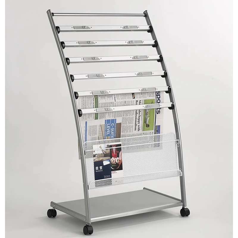 Newspaper Rack Magazine Holder Book Display Stand Aluminum Iron Simple Silver Multi-Layer Organizer Furniture Estantes FYMR