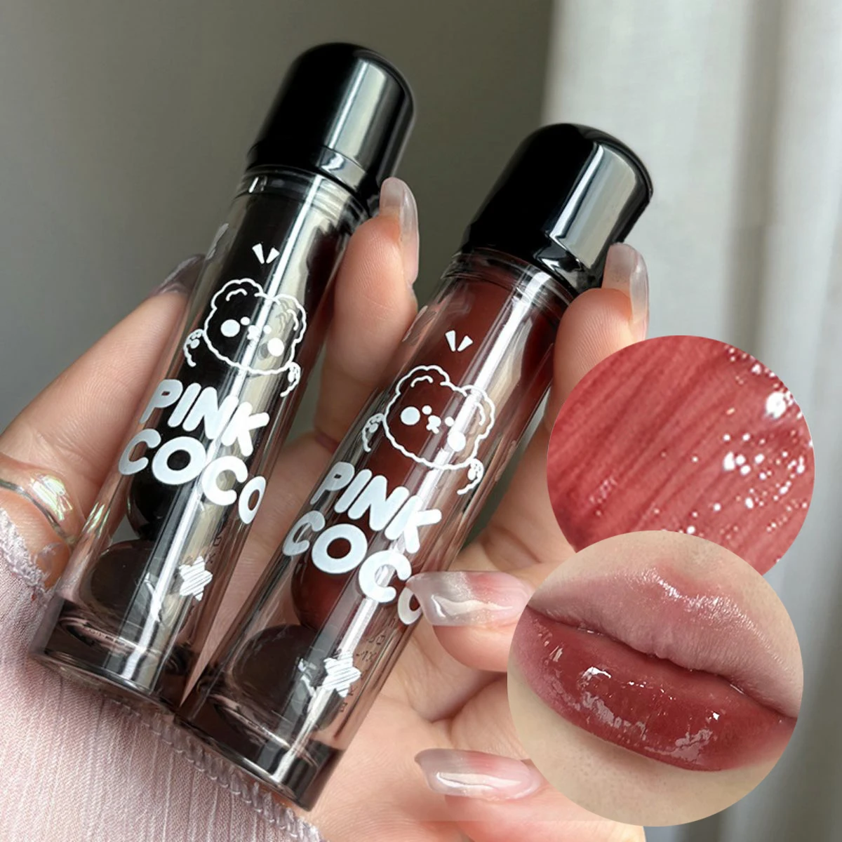 PINKCOCO Bear Dudu mirror lip glaze does not fade mirror water gloss lip gloss lipstick 3