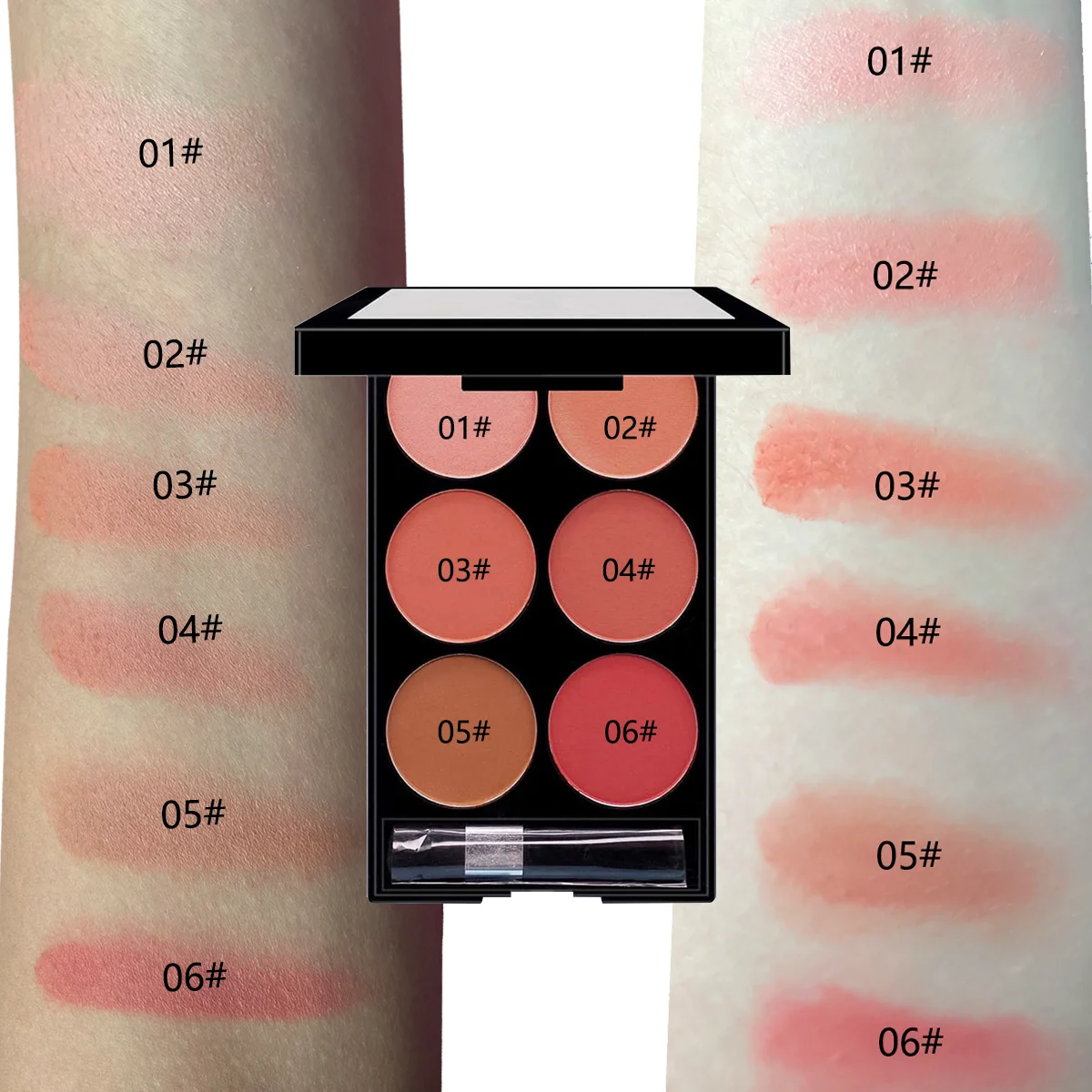 6-color blush and contouring all-in-one palette, pearlescent matte powder makeup palette 2