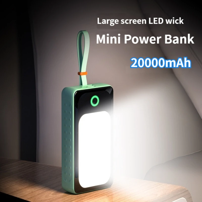Mini Power Bank Portable 20000mAh Charger Fast Charging External Battery Built in Cables LED for iPhone Xiaomi Huawei