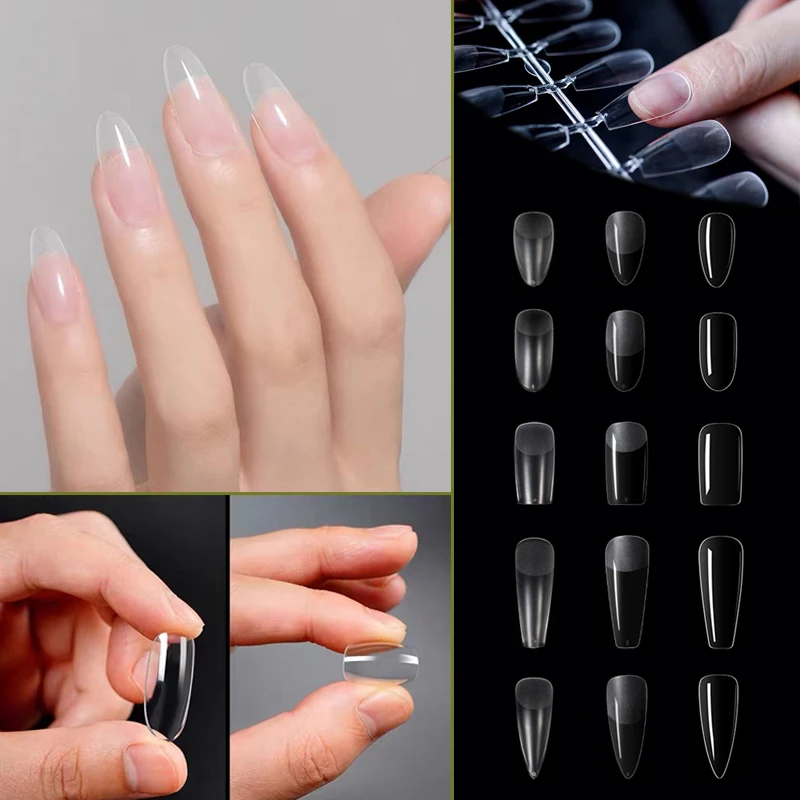 

720pcs Gel X Fake Nails Tips Capsule Acrylic Press on Coffin Nails Extension System Full Cover Clear Semi-Matte False Nail