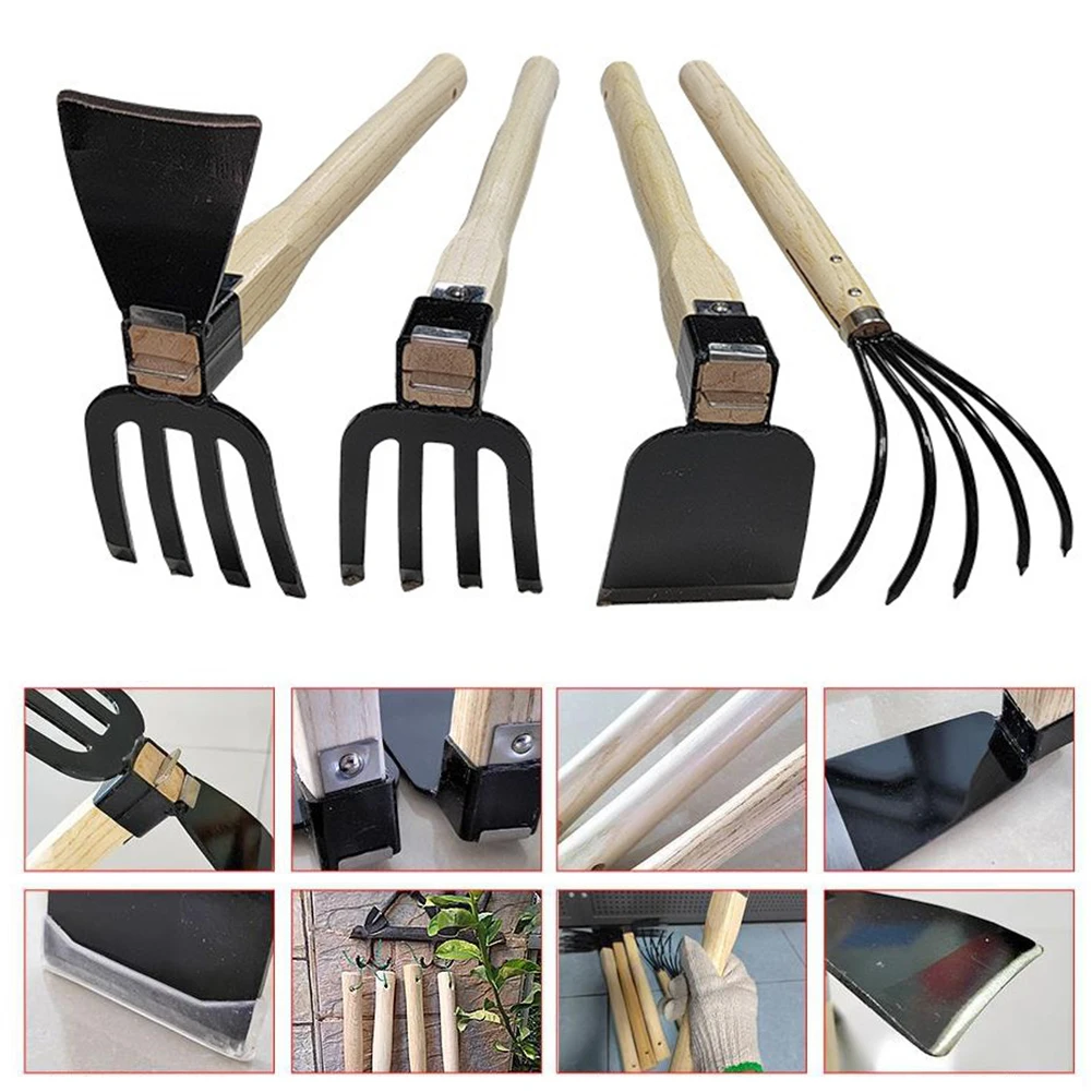 Garden Claw Rake with Wooden Handle Hand Rake Hoe 4/5-Teeth Steel Clamming Claws Gardening Tool For Loosening or Weeding Soil 5