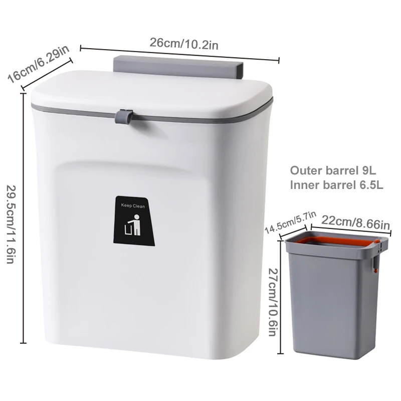 Kitchen Bathroom Toilet Waste Storage with Inner Barrel Wall Mounted Trashcan Cabinet Door Hanging Trash Can trash can