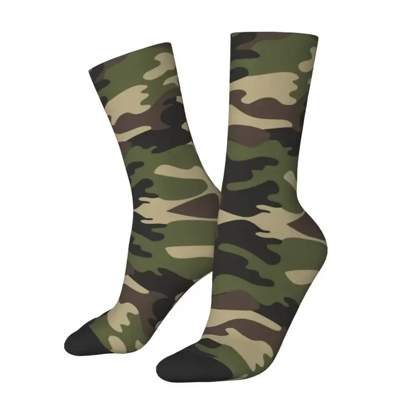 

Green Brown Military Camouflage Men's Crew Socks Unisex Cool 3D Printing Army Jungle Camo Dress Socks