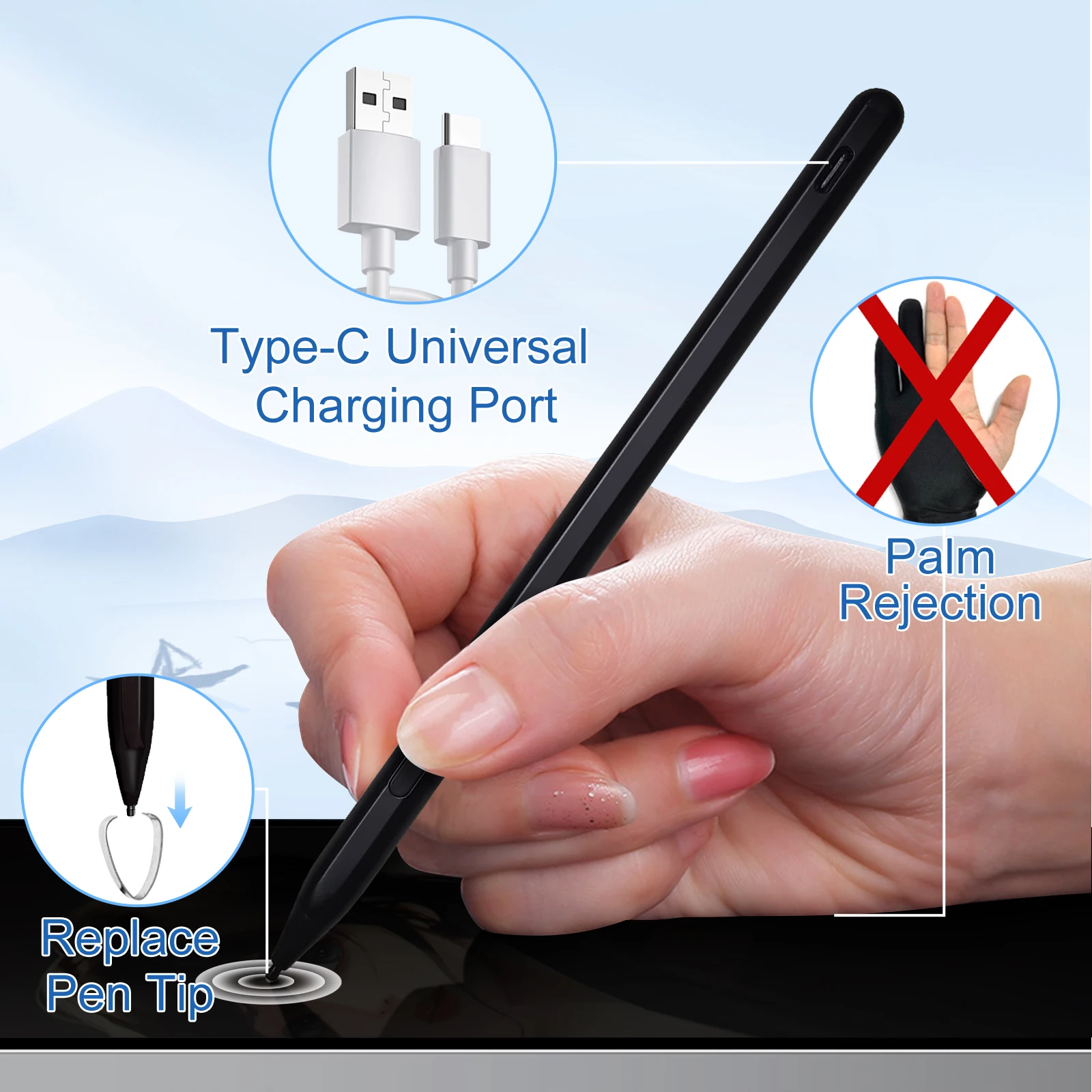 Chromebook Pen Usi Stylus Lápis Rejeição Palm 4096 Sensível à Pressão Recarregável hp Asus Lenovo Acer Samsung Tablet pc - Imagem 6