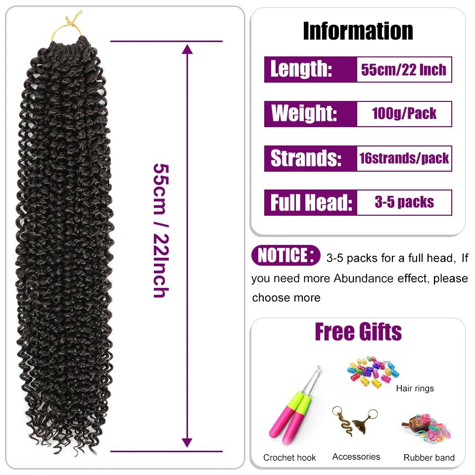 Afro Curls Water Wave Synthetic Crochet Braids Extensions Hair For African Kinky Curly Twist Braids Ombre Black Brown For Women 6