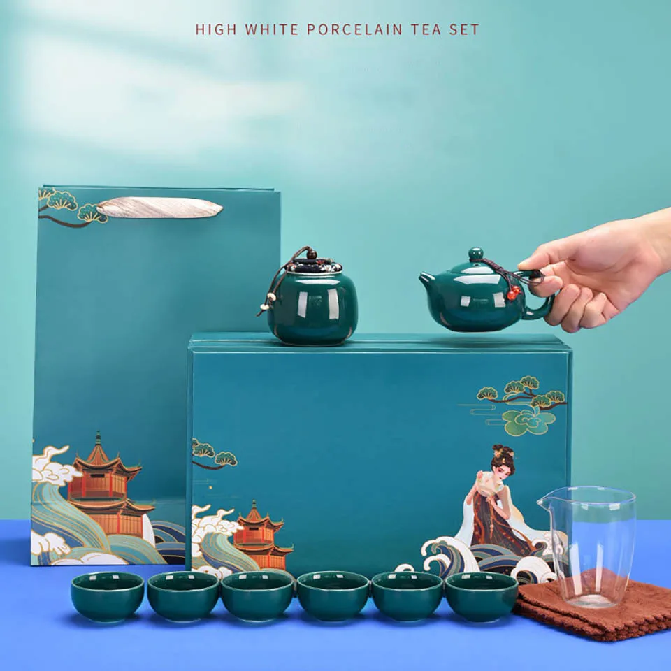 1 Set Porcelain Tea Set Ceramic Tea Cup With Box Chinese For Home Restaurant Office Gifts For New Year Holiday Lover