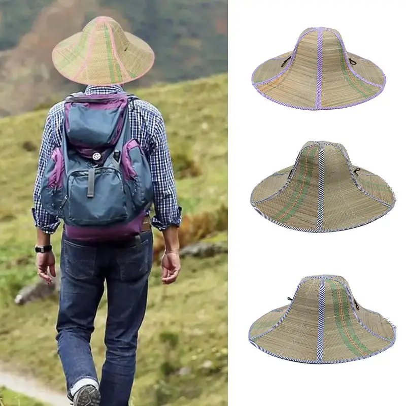 Men Fishing Sunshade Hats Women Foldable Straw Hat Rattan Anti-ultraviolet Fisherman's Cap Big Visors For Hiking Travel Camping