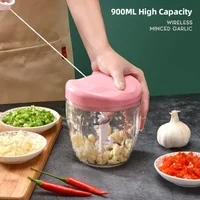 Nouveau broyeur coupe-oignon végétal accessoires de cuisine 500/900ML hachoir à viande manuel hachoir à ail rotation presse à ail 2