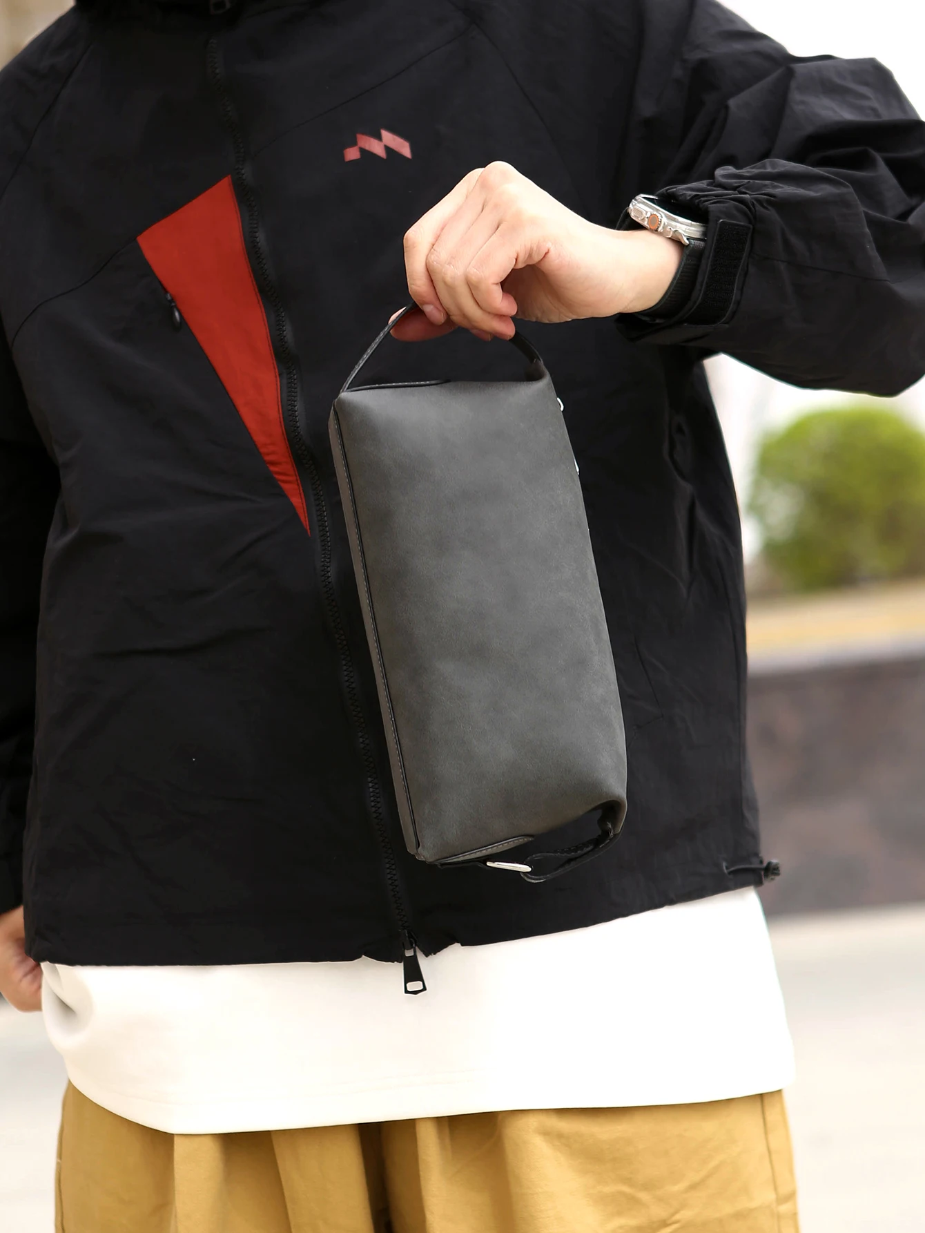 Herren-Kulturtasche aus PU-Leder, große Reise-Kulturtasche mit Doppelreißverschluss, tragbare Rasierer-Tasche für den täglichen Gebrauch – Detail 6